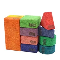 KORXX Kurk Blokken Baby C - 10 Gekleurde Kurk Blokken Met Katoenen Zakje