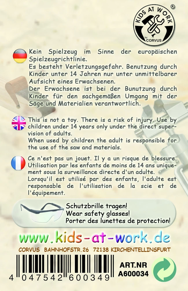 Kids At Work Kindergereedschap Metalen Beugelzaag Met Verwisselbaar Zaagblad - Afbeelding 5