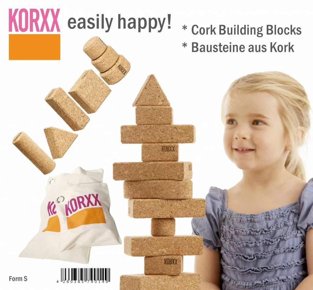 KORXX Kurk Blokken Form Starter - 21 Bouwstenen Met Katoenen Zak - Afbeelding 2