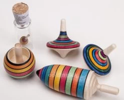 Mader Houten Tollen Mader Handgemaakte Set Houten Gestreepte Tollen