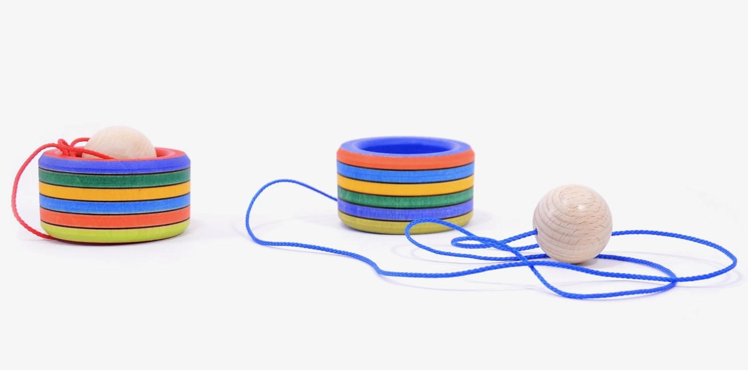 Mader Houten Tollen Bilboquet Vangbalspel Meerkleurig