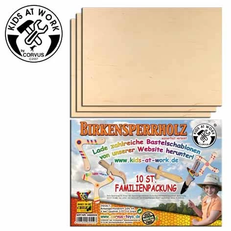 Kids At Work Kindergereedschap 10 X A4 Verlijmde Berkenhout Platen Voor Figuurzagen