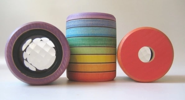 Mader Houten Tollen Facetoog, Handgeverfd In Regenboogkleuren - Afbeelding 7