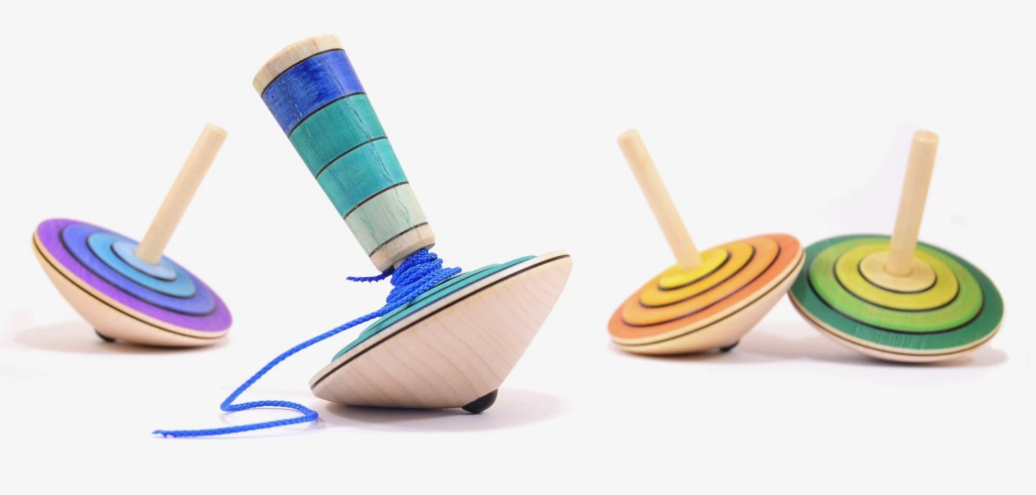 Mader Houten Tollen Tol, My First Top Trektol Met Starter - Afbeelding 3