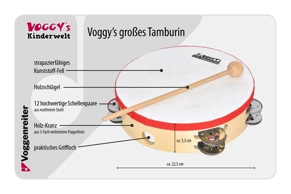 Voggenreiter Kindermuziekinstrumenten Voggys Grote Tamboerijn - Afbeelding 2